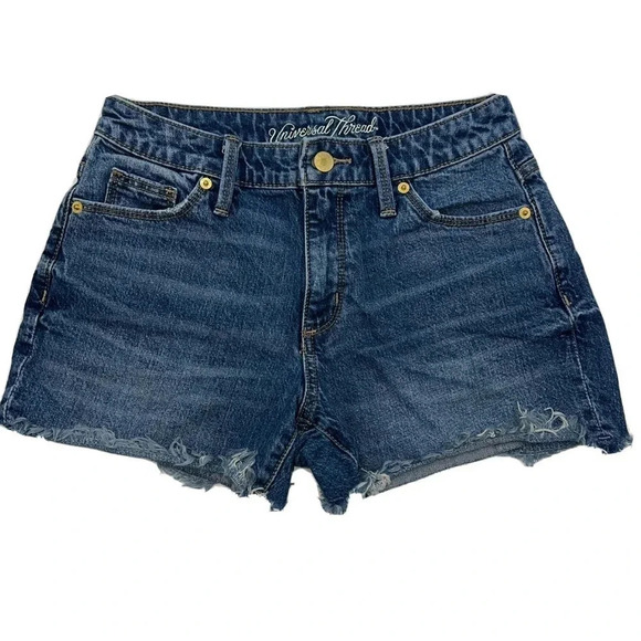 Universal Thread High Rise Shortie Shorts size 0 waist 25‎ Blue Raw Hem Stretch - Picture 1 of 5